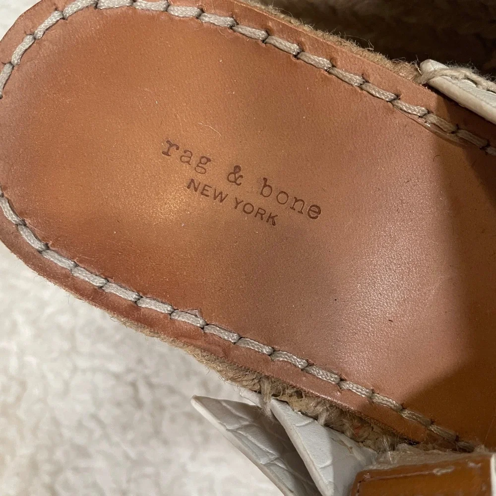 Rag & Bone August Espadrille Sandal Platform Off White Leather Wedge 38.5 US 8.5